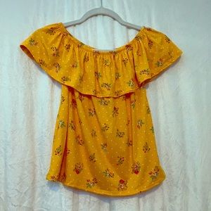 Yellow flower off the shoulder top